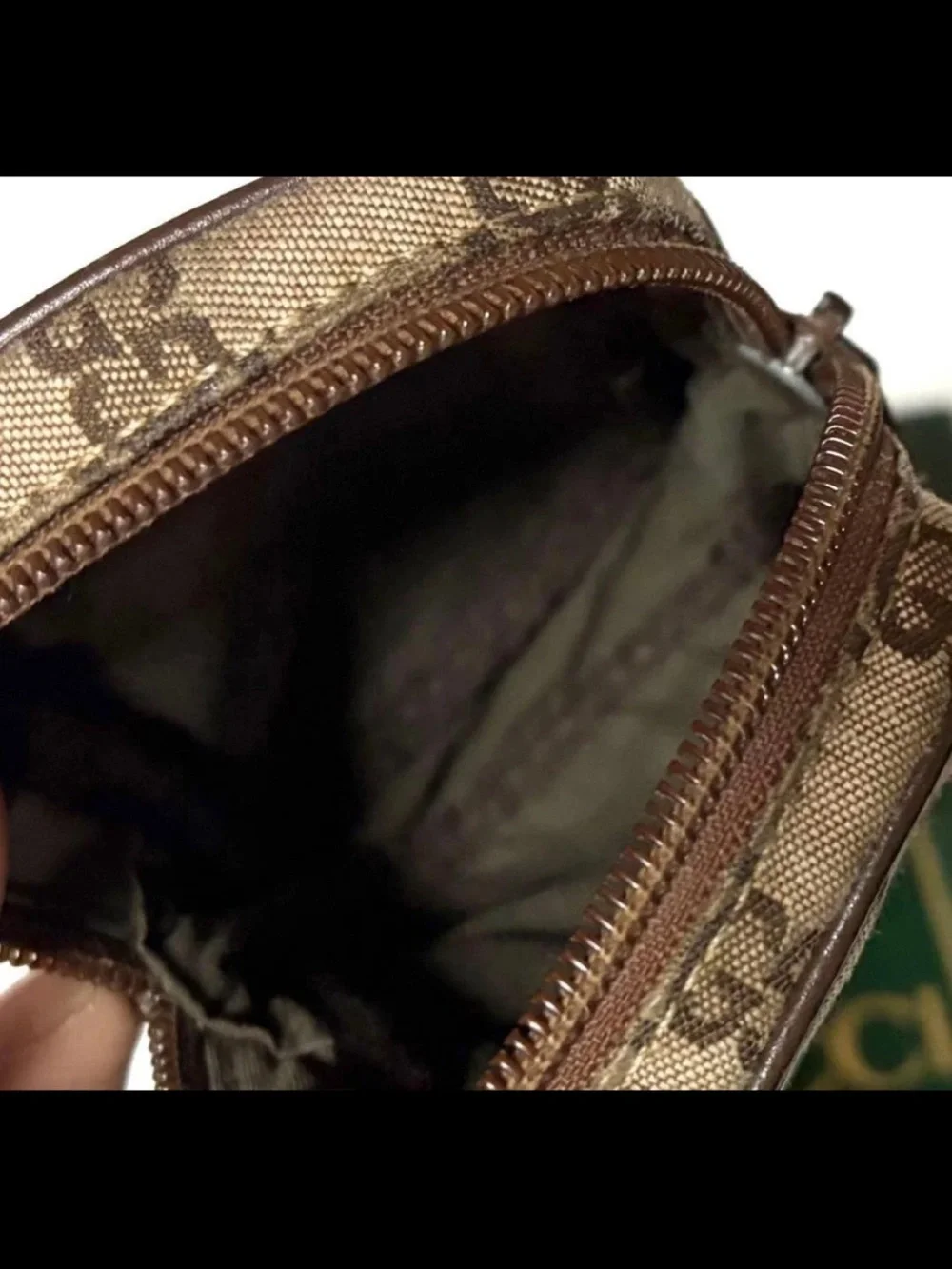 Gucci Brown Beige GG Monogram Cosmetic Pouch